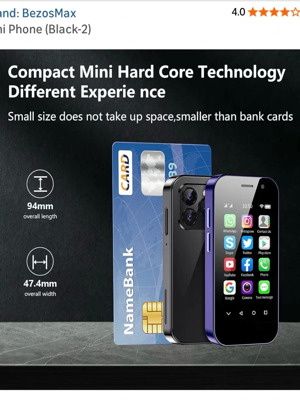 Mini Smartphone BezosMax 4G Android 9.0 3GB Black TD-LTE Digital mobile phone